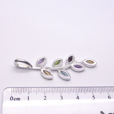 Nature Pendant ~ Faceted Marquis Stones set as leaves on Silver Branch | Amethyst, Blue Topaz, Citrine, Garnet and Peridot  | Genuine Gems from Crystal Heart Melbourne Australia since 1986