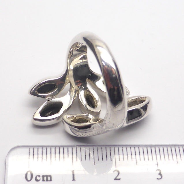 Nature Ring, Black Onyx Gemstone Leaves, 925 Silver