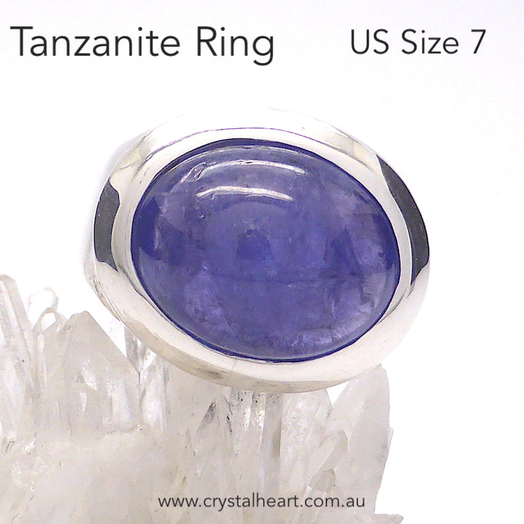 Tanzanite Ring, Cabochon Oval, 925 Silver pL