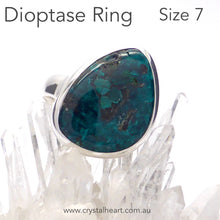 Load image into Gallery viewer, Dioptase Ring |  Freeform Cabochon | 925 Sterling Silver | Gemmy Crystals in Quartz | Genuine Gems from Crystal Heart Melbourne Australia since 1986