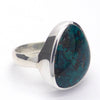 Dioptase Ring |  Freeform Cabochon | 925 Sterling Silver | Gemmy Crystals in Quartz | Genuine Gems from Crystal Heart Melbourne Australia since 1986