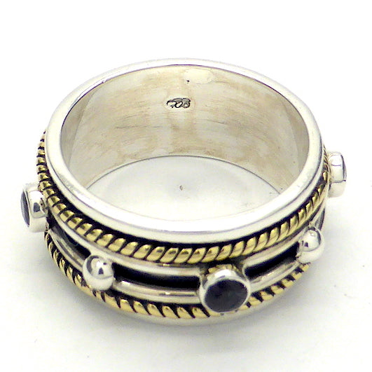 Spinner Ring with 4 Citrine faceted rounds set on a central band that spins  | 925 Sterling Silver with Gold Highlights | Genuine Gems from Crystal Heart Melbourne Australia since 1986