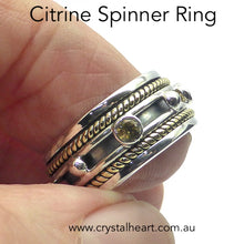 Load image into Gallery viewer, Spinner Ring with 4 Citrine faceted rounds set on a central band that spins  | 925 Sterling Silver with Gold Highlights | Genuine Gems from Crystal Heart Melbourne Australia since 1986