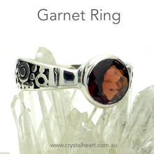Load image into Gallery viewer, Blue Topaz Gemstone Ring with good Quality 8 mm round Faceted Stone  | 925 Silver | Elegant design, tapered band with engraving detail | Available in Peridot Citrine, Garnet, Blue Topaz, Amethyst and Opal | US Size 6,7,8,9,10 | Genuine Gemstones from  Crystal Heart Australia since 1986