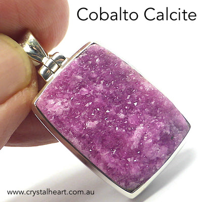 Lovely Cobaltoan or Cobalt Calcite Pendant | Natural Uncut Cluster | Square | Strong 925 Sterling Silver setting with open back | Perfect crystals | Pink Heart Healing colour | 925 Sterling Silver | Congo | Genuine Gems from Crystal Heart Melbourne Australia since 1986