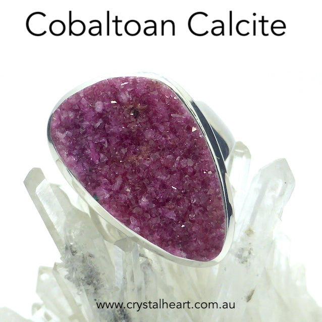 Lovely Cobaltoan or Cobalt Calcite Ring | Natural Uncut Cluster | 925 Sterling Silver setting with open back | US Size 6 | AS Size L 1/2 | Perfect crystals | Pink Heart Healing colour | 925 Sterling Silver | Congo | Genuine Gems from Crystal Heart Melbourne Australia since 1986