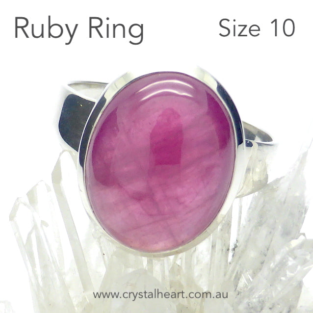 Ruby Ring | Oval Cabochon | 925 Sterling Silver | Strong Bezel Set | Open Backed | Nice deep pinkish red, good translucency | Leo Star Stone | Genuine Gems from Crystal Heart Melbourne Australia since 1986