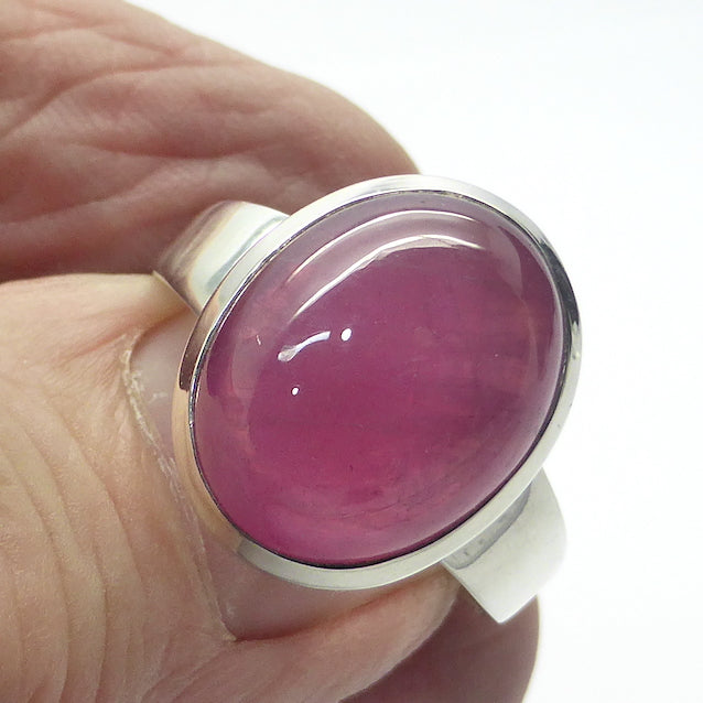 Ruby Ring | Oval Cabochon | 925 Sterling Silver | Strong Bezel Set | Open Backed | Nice deep pinkish red, good translucency | Leo Star Stone | Genuine Gems from Crystal Heart Melbourne Australia since 1986