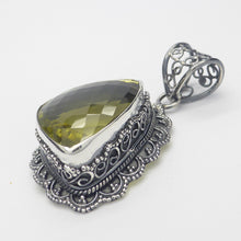 Load image into Gallery viewer, Divine large Faceted Freeform of Lemon Citrine set as a Pendant | Ornate partially oxidised &#39;Ethnic&#39; Setting from with wide border | Genuine gemstones Crystal Heart Melbourne Australia since 1986