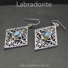 Load image into Gallery viewer, Labradorite Earring | 925 Sterling Silver | Stylish Ornate Diamond Design | Genuine Gems from Crystal Heart Melbourne since 1986