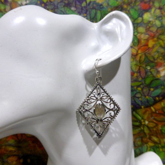 Labradorite Earring | 925 Sterling Silver | Stylish Ornate Diamond Design | Genuine Gems from Crystal Heart Melbourne since 1986