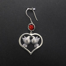 Load image into Gallery viewer, Frida Kahlo Earrings, Dove, Red Coral Rose, 925 Silver