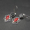 Earrings, Black Onyx Round Facet over Red Coral Marquise  | 925 Sterling Silver |  Genuine Gemstones from Crystal Heart Melbourne Australia since 1986