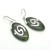 Hand carved Nephrite Jade Earrings |  Organically fitted 925 Silver Spirals giving the feeling of traditional Maori work | Genuine Gems from Crystal Heart Melbourne Australia since 1986