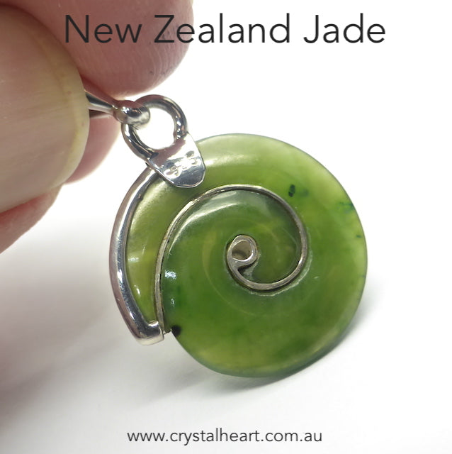 Jade Pendant, New Zealand, Traditional Spiral, 925 Silver