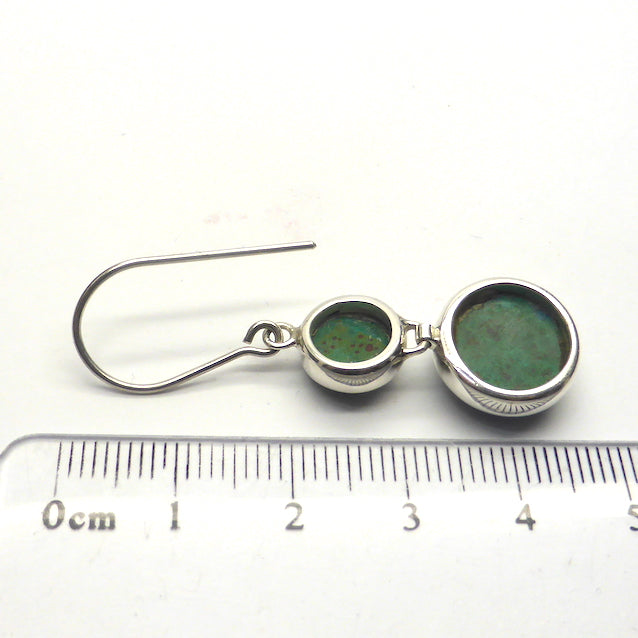Chrysocolla Earrings | Two Round Cabochons set in line | 925 Sterling Silver | Bezel Set | Open Backs | Gaia Stone | Earth from Space |  | Genuine Gems from Crystal Heart Melbourne Australia since 1986