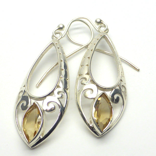 Citrine Earring | Faceted Marquise | Elegant Silver Filigree | Genuine Gems from Crystal Heart Melbourne Australia since 1986