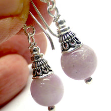 Load image into Gallery viewer, Kunzite Earrings | 8 mm Beads | Nice Quality and colour | Ornate 925 Sterling Silver Cap connects to Hook | Our Fair Trade | Genuine Gems from Crystal heart Melbourne Australia since 1986