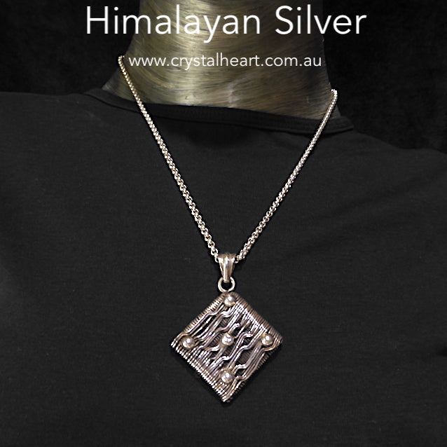 Himalayan Pendant | 925 Sterling Silver Wire Wrap | Diamond Shape | Heavy | Authentic traditional design and craftsmanship | Crystal Heart Melbourne Australia since 1986