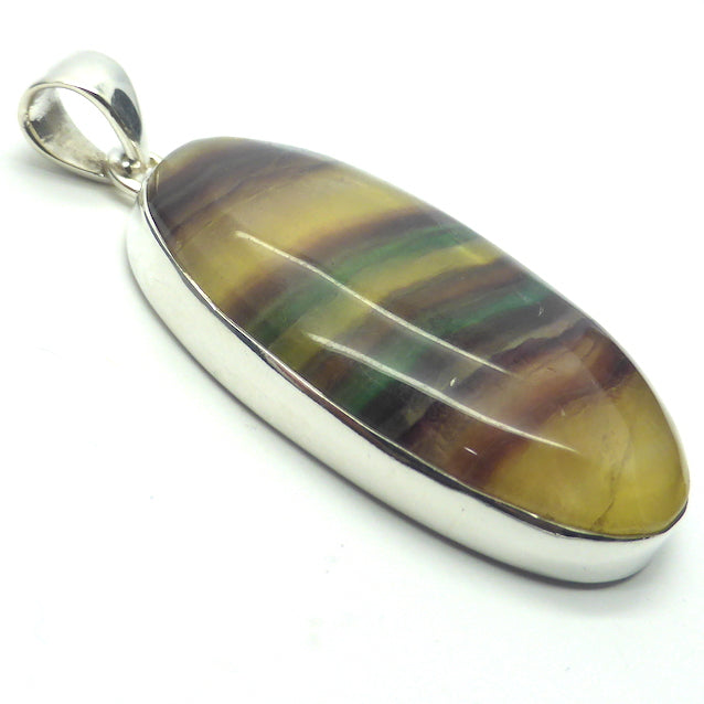 Fluorite Pendant | Oval Cabochon | 925 Sterling Silver | Natural waves Green & Purple | Gold background | Study | Pisces, Capricorn | Genuine Gems from Crystal Heart Melbourne Australia since 1986