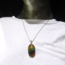 Load image into Gallery viewer, Fluorite Pendant | Oval Cabochon | 925 Sterling Silver | Natural waves Green &amp; Purple | Gold background | Study | Pisces, Capricorn | Genuine Gems from Crystal Heart Melbourne Australia since 1986