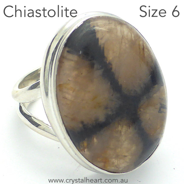 Chiastolite Ring | Oval Cabochon | 925 Sterling Silver | US Size 6 | AUS Size L1/2 | Andalusite Variety | Protection for Travellers | Centred Strength | Crystal Heart Melbourne Australia since 1986