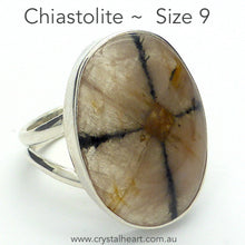Load image into Gallery viewer, Chiastolite Ring | Oval Cabochon | 925 Sterling Silver | US Size 89 | AUS Size R1/2 | Andalusite Variety | Protection for Travellers | Centred Strength | Crystal Heart Melbourne Australia since 1986