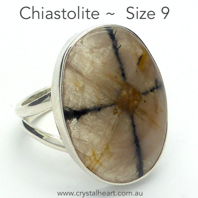 Chiastolite Ring, Oval Cabochon, 925 Silver r6