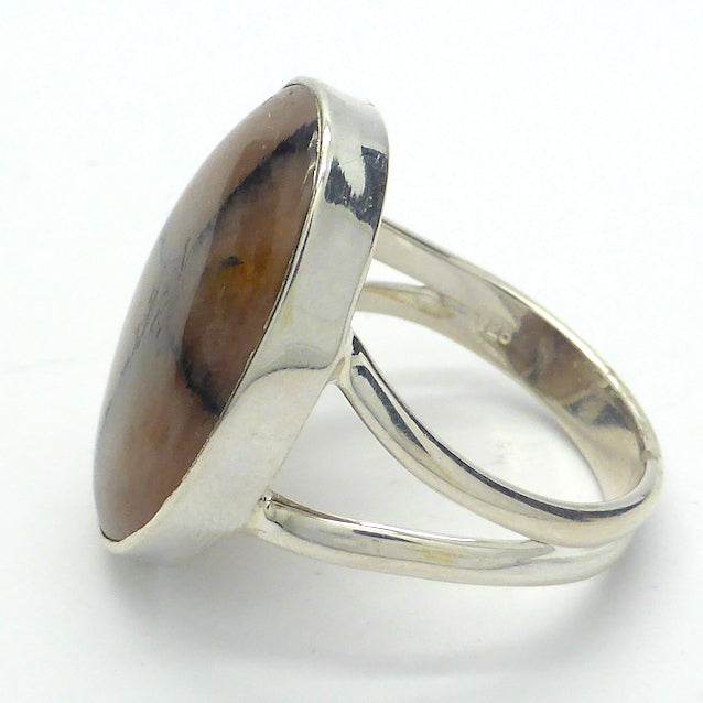 Chiastolite Ring | Oval Cabochon | 925 Sterling Silver | US Size 89 | AUS Size R1/2 | Andalusite Variety | Protection for Travellers | Centred Strength | Crystal Heart Melbourne Australia since 1986