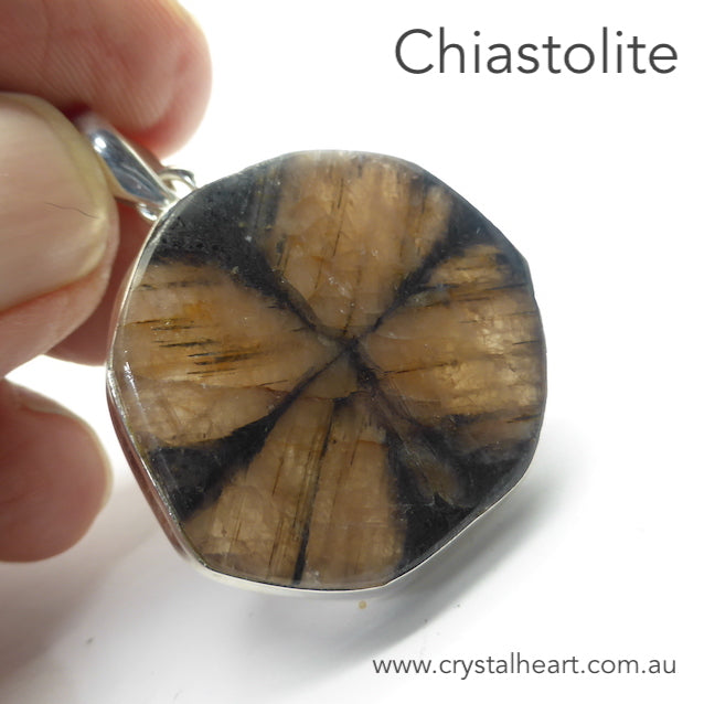 Chiastolite Pendant | Large Freeform Cabochon | 925 Sterling Silver | Andalusite Variety | Protection for Travellers | Centred Strength | Genuine Gems from Crystal Heart Melbourne Australia since 1986