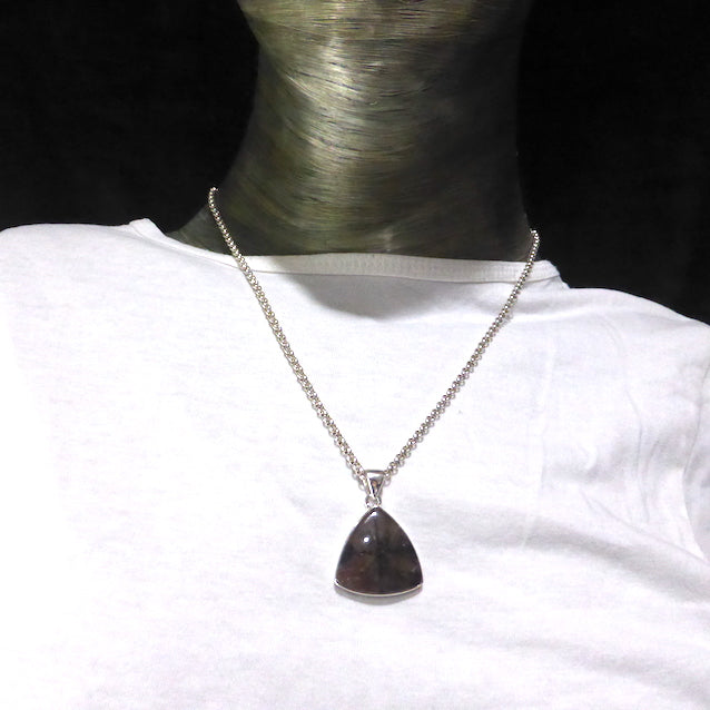 Chiastolite Pendant | Triangle Cabochon | 925 Sterling Silver | Andalusite Variety | Protection for Travellers | Centred Strength | Genuine Gems from Crystal Heart Melbourne Australia since 1986