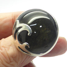 Load image into Gallery viewer, Golden Sheen Obsidian Ring | 925 Sterling Silver Wave Motif | US size adjustable 7 to 9 | Harmony in Chaos | Spiritual revolution | Genuine Gems from Crystal Heart Australia since 1986