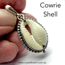 Load image into Gallery viewer, Cowrie Shell Pendant | I925 Sterling Silver with Silver Ball work surround | Goddess connection and protection, fertility and abundance | Genuine Gems from Crystal Heart Australia Melbourne Australia since 1986