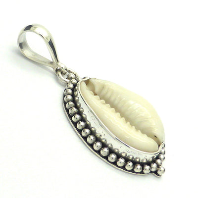 Cowrie Shell Pendant | I925 Sterling Silver with Silver Ball work surround | Goddess connection and protection, fertility and abundance | Genuine Gems from Crystal Heart Australia Melbourne Australia since 1986