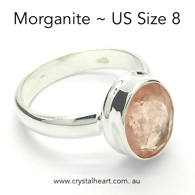 Morganite Gemstone Ring | Faceted Oval | 925 Sterling Silver | Pink variety of Beryl | US Size 8 | AUS P1/2 | Divine Love | Libra Stone | Genuine gems from Crystal Heart Melbourne Australia since 1986