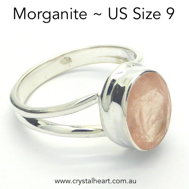 Morganite Ring, Faceted Oval, 925 Silver r5