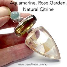 Load image into Gallery viewer, Rose Garden Lodolite Quartz, Natural Citrine and Aquamarine Pendant | 925 Sterling Silver | Flawless A Grade Citrine | Abundant Energy Repel Negativity | Spiritual Vision | Genuine Gems from Crystal Heart Melbourne Australia  since 1986