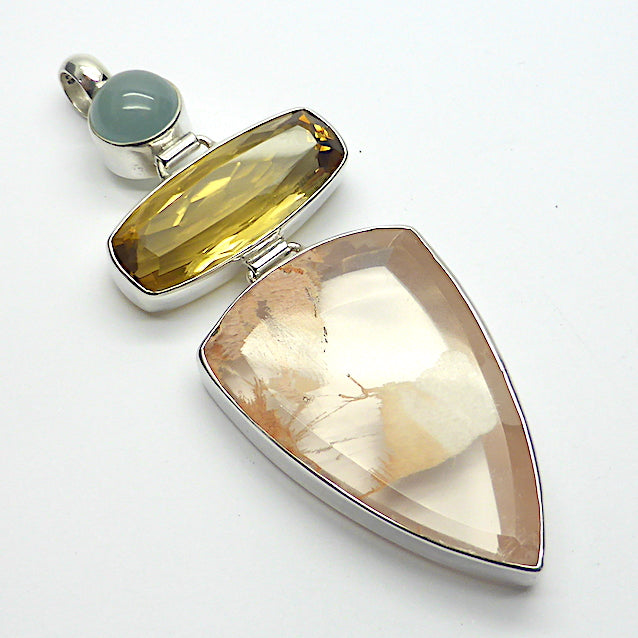 Rose Garden Lodolite Quartz, Natural Citrine and Aquamarine Pendant | 925 Sterling Silver | Flawless A Grade Citrine | Abundant Energy Repel Negativity | Spiritual Vision | Genuine Gems from Crystal Heart Melbourne Australia  since 1986