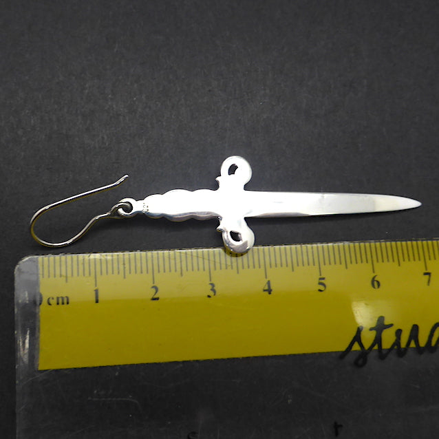 Bejewelled Dagger Earrings | Beautiful styling, each embossed with 6 faceted garnets | 925 Sterling Silver | Great for Game of Thrones or other Fantasy Fans | Genuine Gems from Crystal Heart Melbourne Australia since 1986