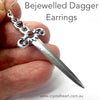 Bejewelled Dagger Earrings | Beautiful styling, each embossed with 6 faceted garnets | 925 Sterling Silver | Great for Game of Thrones or other Fantasy Fans | Genuine Gems from Crystal Heart Melbourne Australia since 1986