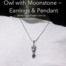 Load image into Gallery viewer, Owl Pendant | 925 Sterling Silver | Quality Setting | Sitting on Dark Moonstone | Virgo Stone | Genuine Gems from Crystal Heart Melbourne Australia since 1986