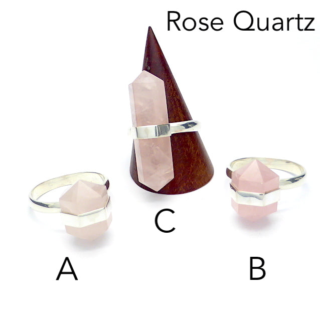 Rose Quartz Gemstone Ring | Double Pointed Crystal | 925 Sterling Silver | US Size 8 | AUS Size P1/2 | Star Stone Taurus Libra  | Genuine Gemstones from Crystal Heart Melbourne since 1986 