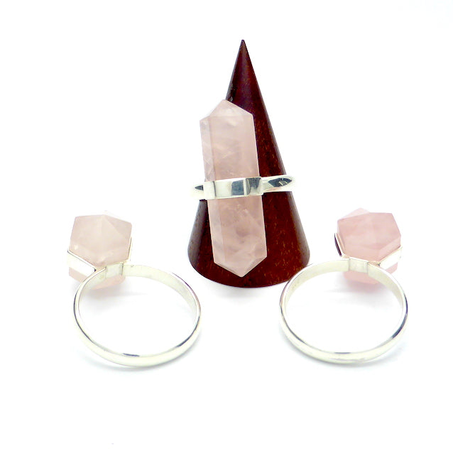 Rose Quartz Gemstone Ring | Double Pointed Crystal | 925 Sterling Silver | US Size 8 | AUS Size P1/2 | Star Stone Taurus Libra  | Genuine Gemstones from Crystal Heart Melbourne since 1986 