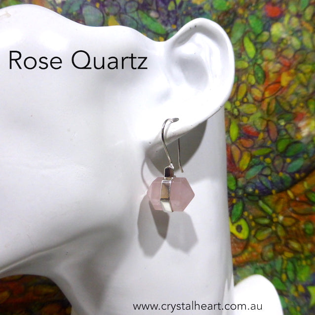 Rose Quartz Earring, Double Points, 925 Silver kt