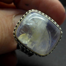 Load image into Gallery viewer, Ring Rainbow Moonstone Cabochon | 925 Sterling Silver | Antique looking patterns on bezel and band | US Size 9.5 | US Size S1/2 | Cancer Libra Scorpio | Genuine Gems from Crystal Heart Melbourne Australia since 1986