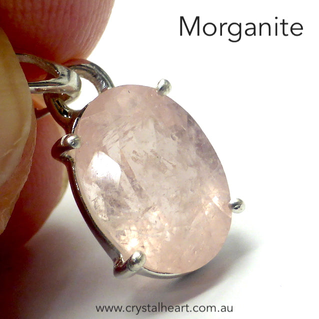 small Morganite Gemstone Pendant | Faceted Oval | 925 Sterling Silver | Claw Set | Pink variety of Beryl | Divine Love | Libra Stone | Genuine gems from Crystal Heart Melbourne Australia since 1986