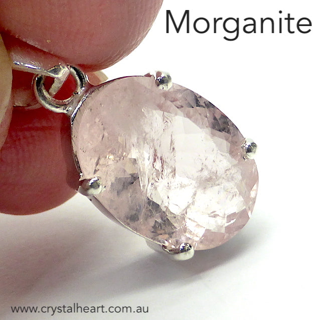 Morganite Gemstone Pendant | Small Faceted Oval | 925 Sterling Silver | Claw Set | Apricot Pink variety of Beryl | Divine Love | Libra Stone | Genuine gems from Crystal Heart Melbourne Australia since 1986