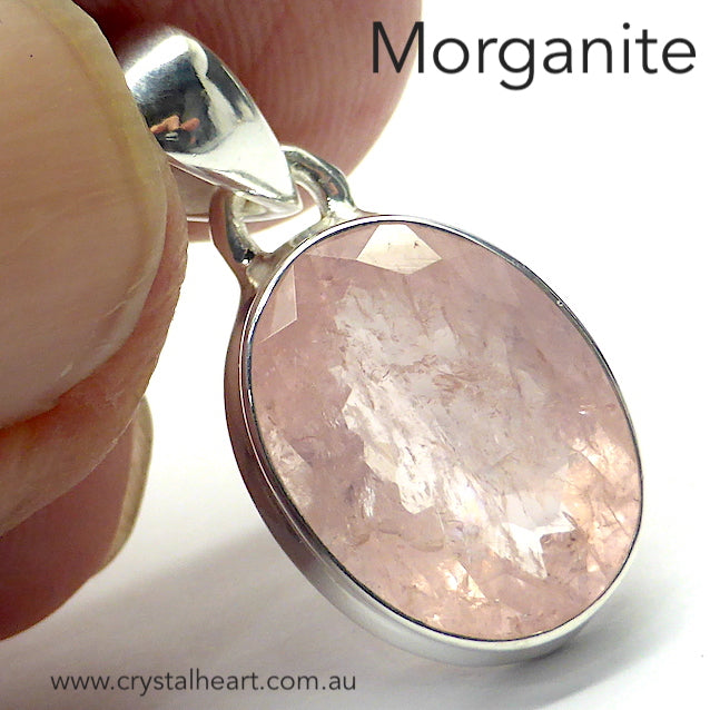 Morganite Gemstone Pendant | Small Faceted Oval | 925 Sterling Silver | Bezel Set | Apricot Pink variety of Beryl | Divine Love | Libra Stone | Genuine gems from Crystal Heart Melbourne Australia since 1986Morganite Gemstone Pendant | Small Faceted Oval | 925 Sterling Silver | Bezel Set | Apricot Pink variety of Beryl | Divine Love | Libra Stone | Genuine gems from Crystal Heart Melbourne Australia since 1986