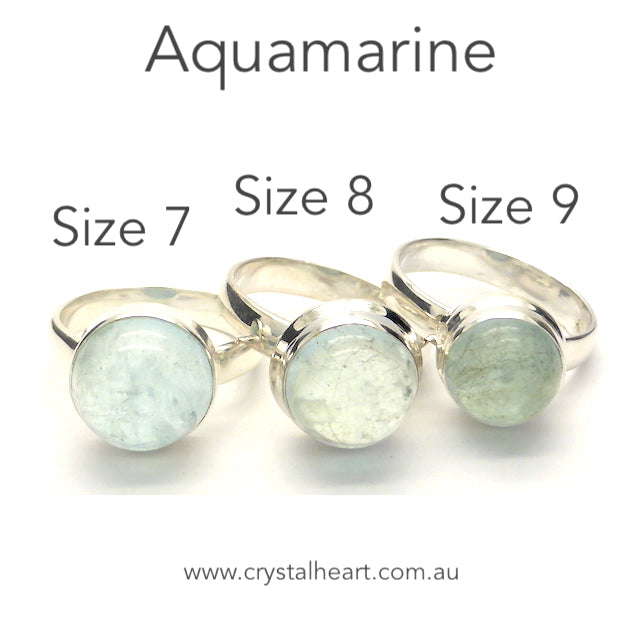 Aquamarine Ring, Cabochon Round, 925 Silver, r1