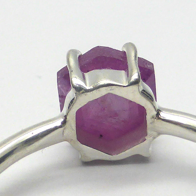 Small but perfect faceted slice of natural Ruby Crystal showing internal structure | Pinkish Red | 925 Sterling Silver | Strong Claw set | Genuine Gems from Crystal Heart Melbourne Australia  since 1986
